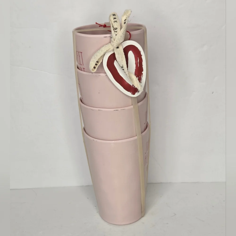 Rae Dunn Pink Sweetheart Melamine Valentine's Day Drinking Cups Set Of 4‎ NWT